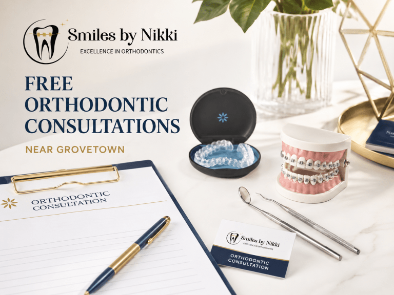 Smiles by Nikki branded free orthodontic consultations image near Grovetown with clear aligners and braces model