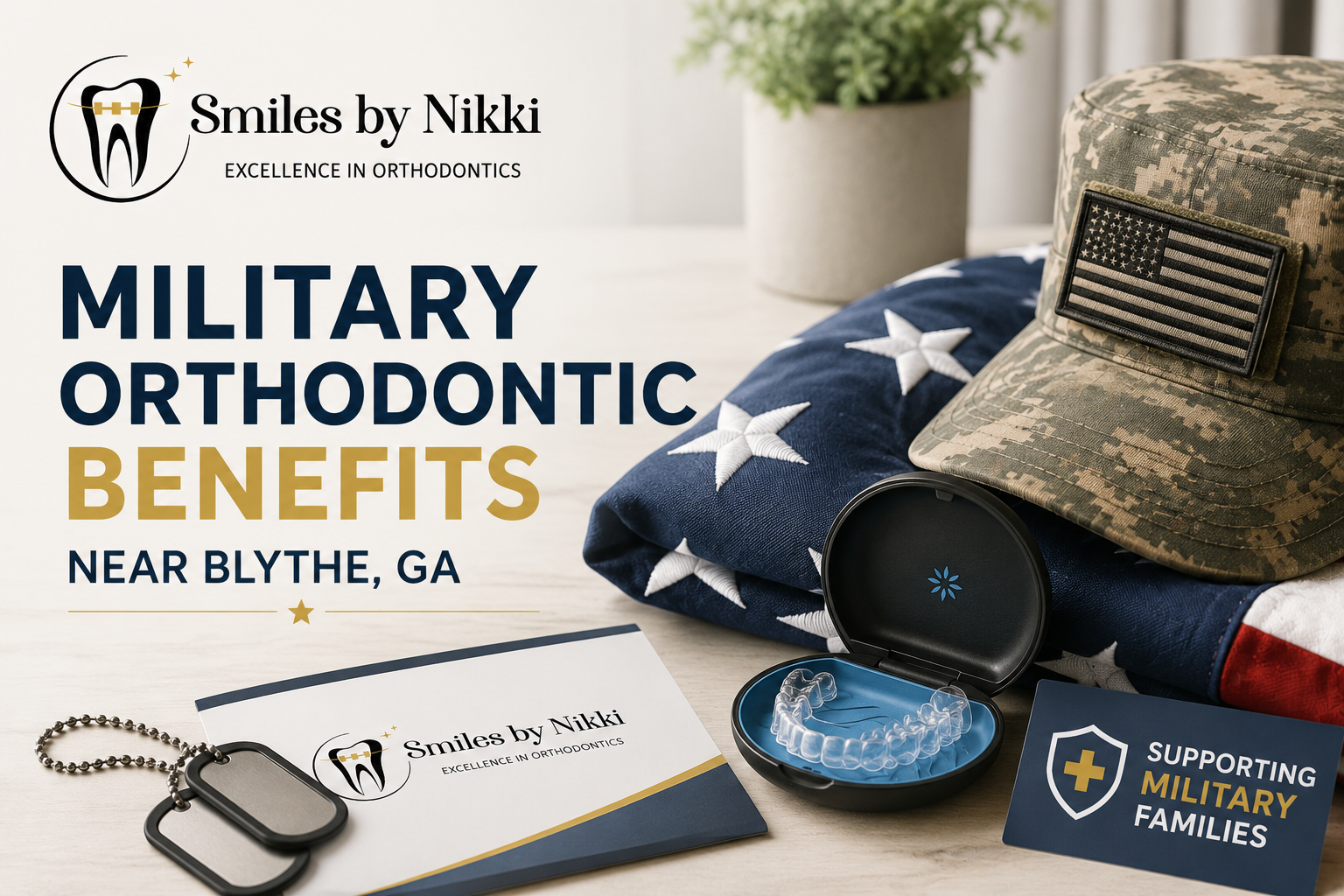 Smiles by Nikki branded military orthodontic benefits image near Blythe GA with clear aligners and no people